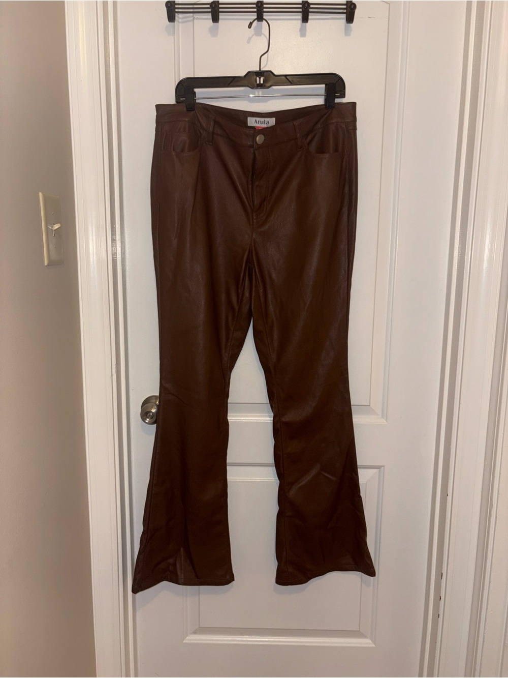 ARULA Brown Faux Leather Flare Jeans
